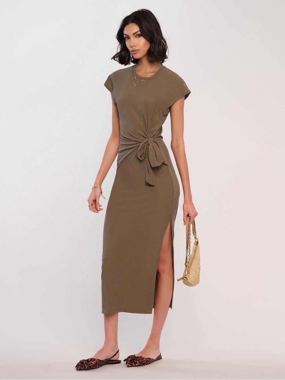 Heartloom Olive Green Rodeo Knot-Front Midi Dress Size Small